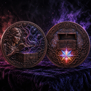 Pièce commémorative personnalisée 3D en relief <span class=keywords><strong>de</strong></span> la Boîte <span class=keywords><strong>de</strong></span> <span class=keywords><strong>Pandora</strong></span>, en bronze antique, thème Mythe grec, pièce <span class=keywords><strong>de</strong></span> défi <span class=keywords><strong>de</strong></span> l'Espoir pour collection <span class=keywords><strong>de</strong></span> luxe ou cadeau - Product Image 1