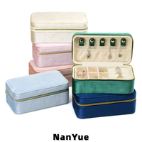 Boîte à bijoux en velours en gros, nouvelle collection, avec logo personnalisé, double couche, fermeture éclair, organiseur de rangement pour bijoux, étui de voyage portable pour femmes