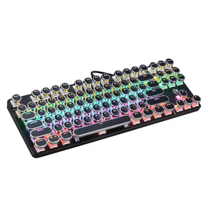 Retro Punk Mechanical Keyboard for Gaming Wired Cyan Axis Esports Desktop <b>Computer</b> Backlit Keyboard 87key Round Keycaps Keyboard - Product Image 1