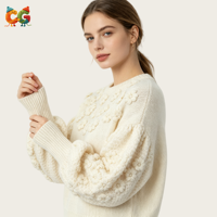 Pull en tricot ample et court à col rond, motif floral 3D fait main au crochet, style Cottagecore, pour femme, collection automne-hiver