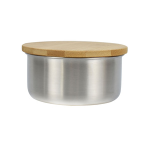 Japanese Style 18/8 Stainless Steel Round Food Storage Container With Bamboo Lid Lunch Box Durable Snack Nesting Container