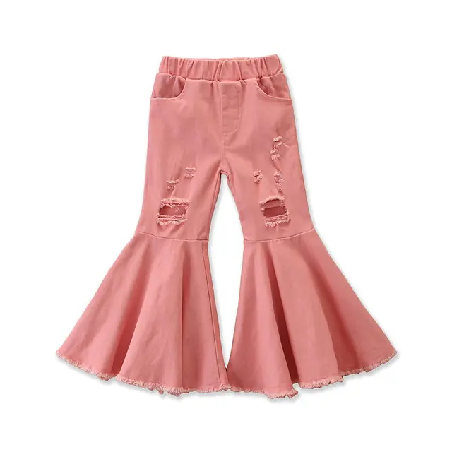 Pantalones acampanados para bebé y niña, pantalones vaqueros rasgados, leggings de moda para niña, parte inferior de campana de algodón, 2020