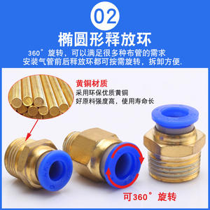 Raccord rapide PC pour pneumatique, connexion de tuyau d'air, filetage droit, connexion rapide bidirectionnelle et tridirectionnelle - Product Image 3