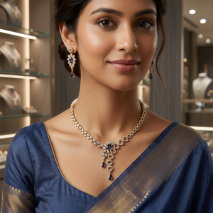 Nouvel ensemble collier et boucles d'oreilles plaqué or avec cristaux et strass, motif floral, bijoux de mariage, style classique pour femme - Product Image 2