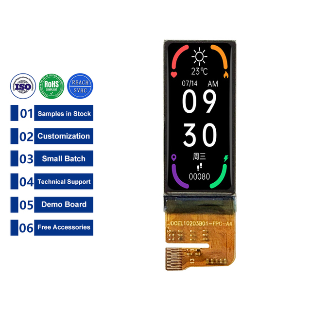 1.1 Inch 126*294 SPI Bar AMOLED Display Module JD9613 13Pin IPS Full View Angle 200cd/m2 Factory Custom Without Touch Panel