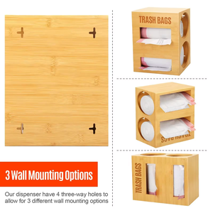 Distributeur de sacs poubelle en bambou mural et boîte de rangement, forme rectangulaire, organisateur 2 en 1 pour sacs poubelle, porte-rouleau en plastique - Product Image 5