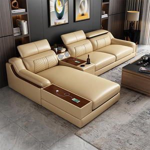 Juego de Cama de Cuero en Forma de L Inteligente - Sofá Seccional Moderno con Carga USB, Audio y Relleno de Esponja de Tela Cómoda 260422 para Sala de Estar - Product Image 3