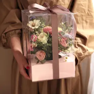 กล่องดอกไม้ใสใสสำหรับดอกไม้ของขวัญพีวีซียักษ์พร้อมฝาปิดกล่องดอกไม้ใส
