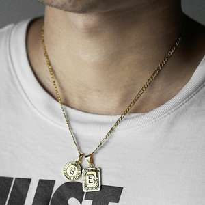 <span class=keywords><strong>Chic</strong></span> 2pcs Lettre Pendentifs avec Figaro Chaîne Collier En Acier Inoxydable Lien Ras Du <span class=keywords><strong>Cou</strong></span> pour Hommes Femmes Or Couleur Bijoux Cadeau 18 pouces - Product Image 3