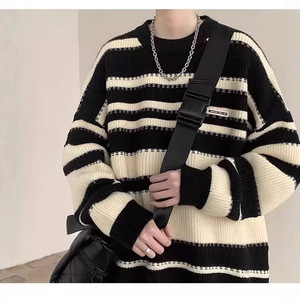 Nouveau <span class=keywords><strong>pull</strong></span> épais à épaules tombantes pour <span class=keywords><strong>homme</strong></span>, tricot rétro automne-hiver, style décontracté et ample à rayures pour garçons, couples et adolescents - Product Image 5