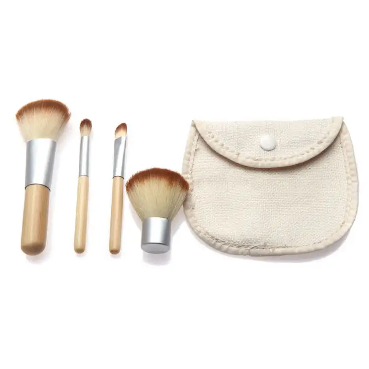 JDK Promotional 4pcs mini eco-frindly makeup brush set vegan bamboo cosmetic brushes with canvas bag