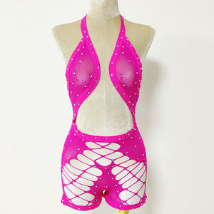 One Piece Mesh Fishnet Weibliche Strass steine Exotischer Neck holder Bad stocking Sexy Seiden strümpfe Stripper Outfits - Product Image 3