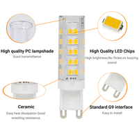 Lampe LED G9 4,8W avec driver IC, AC 220-240V, IRC supérieur à 80, large plage de température de couleur (CCT) de 2700K à 6500K, non dimmable, en céramique.
