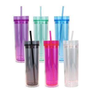 Vaso Minimalista de Plástico de Doble Pared con Pajita, Varios Colores, para Agua Fría, Verano 2026 - Product Image 1