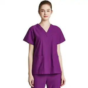 Women's short sleeved 100% cotton surgical gowns anti static medical scrubs