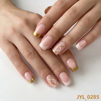 Faux ongles carrés courts réutilisables en ABS, couleur rose doré, style French Manucure, 24 pièces