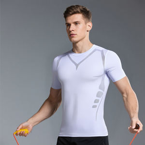 Nueva llegada logotipo personalizado diseño hombres camiseta Sportwear secado rápido Tops para ejercicio Fitness Jogging apretado Sweatwear hombres activo Tops - Product Image 4