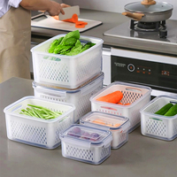 Lot de 3 paniers de drainage pour fruits et légumes, grands récipients de stockage alimentaire en plastique étanches avec passoire et couvercle amovibles