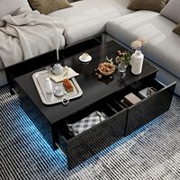 Table basse blanche moderne à 4 tiroirs haute brillance avec lumière LED RGB réglable pour meubles de salon