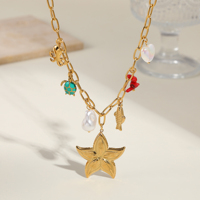Collier Bohème Océanique Baroque avec Perles et Breloques, Plaqué Or 18K, en Acier Inoxydable, Pendentifs Étoile de Mer, Pieuvre, Tortue, Poisson, Bijoux
