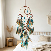 Nouveau style Pendentif flèche bohème en fer, attrape-rêves à cinq anneaux, breloque artisanale en turquoise, décoration murale vintage pour chambre d'hôtes