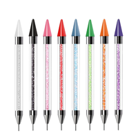 Stylo de manucure à double extrémité avec brosse en silicone et manche en acrylique, outil de manucure et stylo à cire