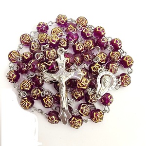 <span class=keywords><strong>Rose</strong></span> flower acrylic beads, new arrival, 8mm, with gold medal, catholic religious rosary for praying - Product Image 5