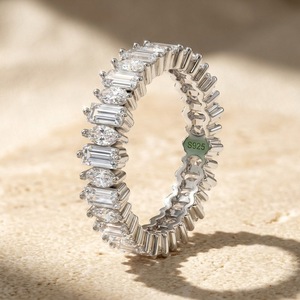 Alternating Round Baguette Moissanite Full Eternity Band <b>Ring</b> Stackable Wedding Promise <b>Ring</b> Women Luxury Engagement Jewelry - Product Image 4