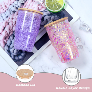 Wholesale 3 Oz Pre Drilled Blank Sublimation Double Wall Mini Snow Globe Glass Tumbler <strong>Shot</strong> Glasses With Bamboo Lid <strong>Straw</strong> - Product Image 4