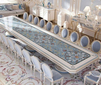 Ensemble table et chaises de salle à manger longues de style rococo français, en bois massif, imprimé, pour villa, table de banquet élégante, sur mesure.