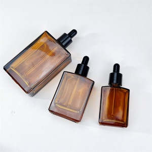 Stock 30ml 50ml 100ml Shiny Amber Brown Glass Rectangle Square <b>Dropper</b> <b>Bottle</b> with Black <b>Dropper</b> Cap - Product Image 5