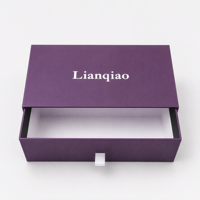 Boîte à lunettes coulissante personnalisée avec logo OEM, boîte d'emballage pour lunettes de soleil violette avec tirette en ruban blanc