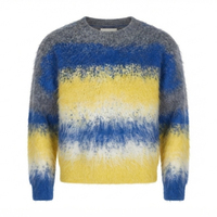 Herren ODM Pullover Rundhals-Sweater Oversize-Passform Gestreiftes Muster Atmungsaktiv Warm Mohair-Strick Rückenlogo Winter Streetstyle