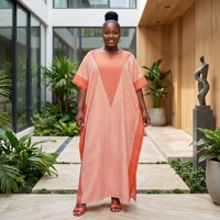 Robe Abaya ample pour femmes, style Boubou africain, grande taille, col en V, blocs de couleur, manches chauve-souris, maxi kaftan