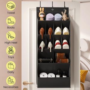 Over The Door <b>Shoe</b> Organizer 18 Pairs Hanging <b>Shoe</b> Rack With Breathable Pockets For Boots And Handbags Black Oxford Fabric - Product Image 2