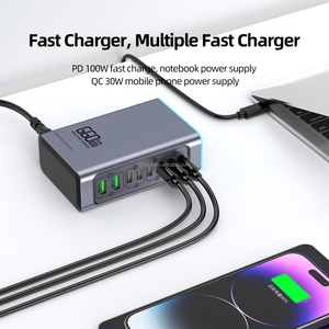 Chargeur rapide haute <span class=keywords><strong>puissance</strong></span> 140W GaN USB-C avec support de lampe multi-ports <span class=keywords><strong>ordinateur</strong></span> <span class=keywords><strong>portable</strong></span>/tablette/téléphone <span class=keywords><strong>portable</strong></span> Station de charge de type C de bureau - Product Image 3