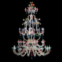 Lustre LED en verre coloré personnalisé avec motif floral turquoise rose, grand luminaire suspendu pour villa, hôtel, salle de banquet, mariage