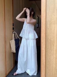 Conjunto de Pantalones Anchos de Cintura Alta y Chaleco con Cordones, Elegante y Dulce, Nueva Moda de Verano 2025, Venta al por Mayor de Boutique - Product Image 3