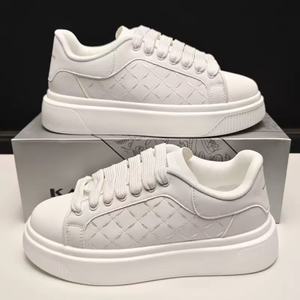 Men's White <b>Sneakers</b> Inside Elevating Couple Board Shoes <b>Leather</b> Casual Trainers - Product Image 3
