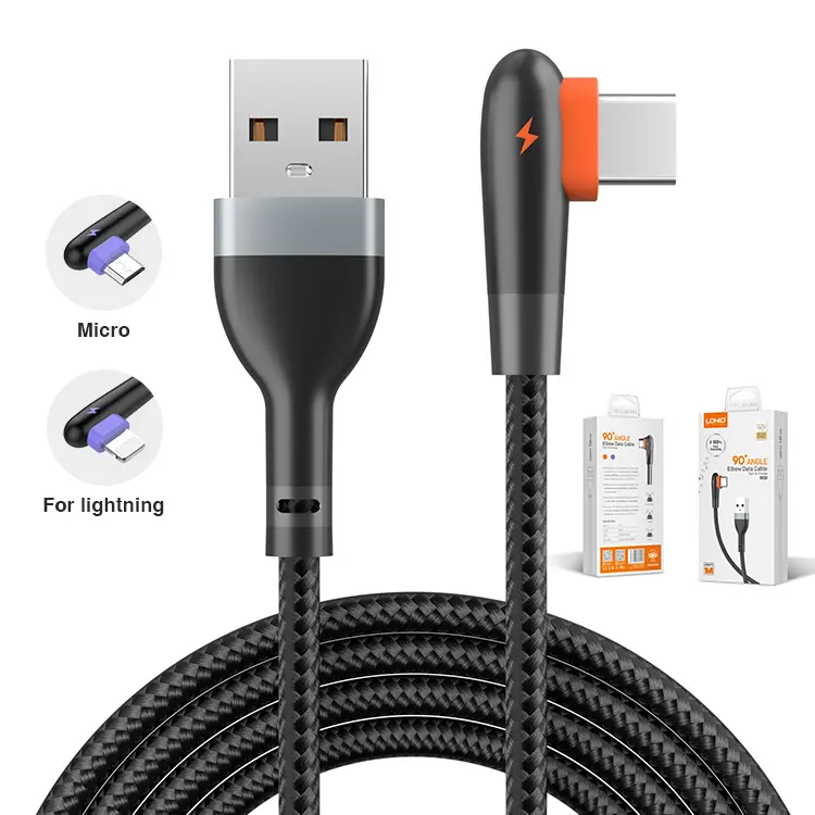 Factory Wholesale LDNIO LS561 USBC 1m 2.4A Charger Line USB Tipo C Elbow Sided Mobile Phone Flex Cables Data Cable