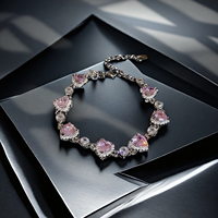 Bracelets de luxe en zircon scintillant, chaîne et maillons, avec cœur rose entièrement serti de diamants, bijoux de mariage tendance et personnalisés pour femmes et jeunes filles