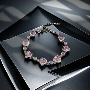 Women's Luxury <strong>Copper</strong> Zircon Shining <strong>Bracelet</strong> with Full Diamond Pink Heart Trendy Fashion Custom Wedding Jewelry Joias De Luxo - Product Image 4