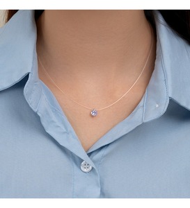 Grosir trendi senar pancing tak terlihat kalung perhiasan 925 perak murni kubik zirkon Moissanite liontin kalung untuk wanita - Product Image 5