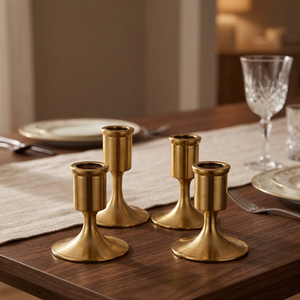 Bougeoir conique doré de luxe bougeoir en laiton et métal grand pour support de bougie de pièce maîtresse de mariage - Product Image 1