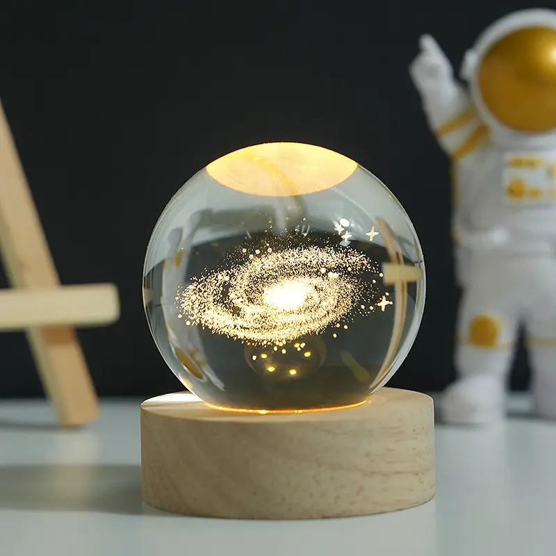 3Dアートクリスタルボールナイトランプ発光クリスタルボールデコレーションソーラーシステムLEDナイトライトデスクトップ家の装飾