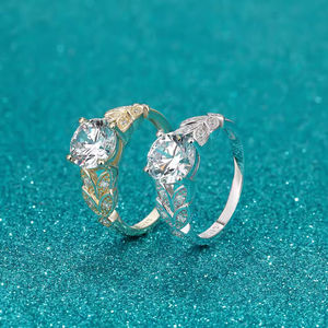 แหวนเงินแท้ 925 ประดับเพชรซิร์โคเนียทรงกลม 2 กะรัต ดีไซน์ใบไม้หรูหรา เหมาะสำหรับเป็นของขวัญสำหรับผู้หญิง ใช้เป็นแหวนหมั้น แหวนแต่งงาน หรือแหวนแทนใจ - Product Image 4