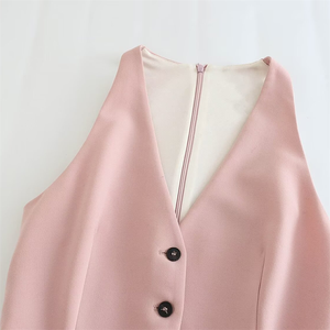 2025 printemps <span class=keywords><strong>janvier</strong></span> nouveau gilet robe longue col <span class=keywords><strong>en</strong></span> v sans manches fente conception robe mi-longue 2309378 - Product Image 3