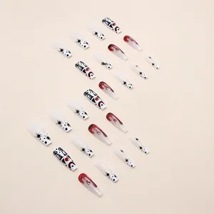 Gros Halloween Spécial 24pcsNailArt Doigt Moyen Ballet <span class=keywords><strong>Faux</strong></span> Ongles avec Couleur Sang Fluide Coeur <span class=keywords><strong>Noir</strong></span> <span class=keywords><strong>Blanc</strong></span> Clown Design - Product Image 2