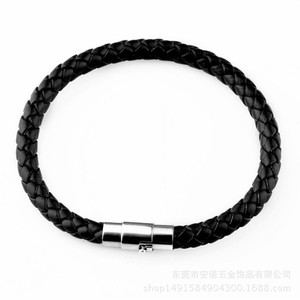 Stainless Steel Snap Buckle Leather Braided <b>Bracelet</b> <b>Red</b> Color Geometric Design Fashion Charm <b>Bracelet</b> - Product Image 4