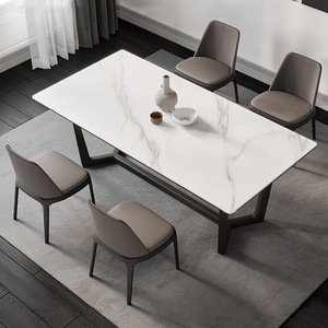 Tavolo di roccia italiano molto semplice piccolo appartamento moderno semplice domestico a forma di V tavolo da pranzo rettangolare di sabbia nera - Product Image 2